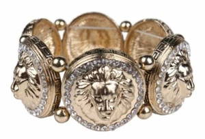 Bracciale Elastico Testa di Leone con Strass Argento - Foto 1 di 1