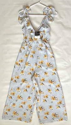 TOPSHOP оборки светло-синий + желтый цветочный без рукавов комбинезон женщин 0 ** новый ** - Изображение 1 из 4