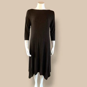 Eileen Fisher brown viscose dress size small. Asymmetrical hem. - Picture 1 of 8