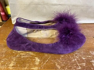 New Kenneth Cole Gentle Souls Portia Pom Pom Ballet Flats Purple Suede 6.5M - Picture 1 of 7