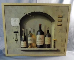 Country French wine vino bottle cork ART on wood Framed 21 x 17” - Picture 1 of 3