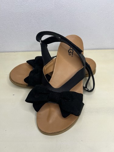 SANDALI BASSI UGG FONDA BAMBINA NERI SCAMOSCIATI FIOCCO TAGLIA US 2 BAMBINI USATI BENE