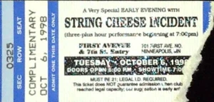 String Cheese Incident Concert Ticket Stub First Avenue Minneapolis 10/6/1998 - Picture 1 of 2