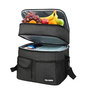 Double Deck Lunch Bag Dual Compartment for Women Men Work Office Sport Insulated - Picture 1 of 7