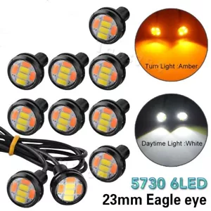 10X12V DC 23MM 5730 6 LED Eagle Eye Daytime Running White Yellow DRL Light - Picture 1 of 11