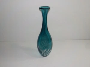 Jarrón de vidrio soplado vintage pontil turquesa azul azulado MCM - Imagen 1 de 10