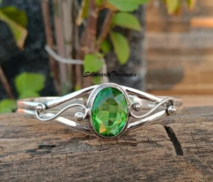 Peridot Gemstone Sterling Silver Adjustable Designer Men's Gift Bangle SV2005 - Picture 1 of 5