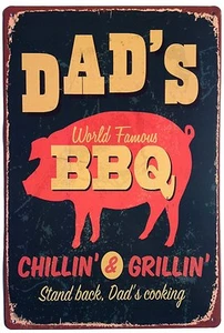 Dad's BBQ Stand Back Dad's Cooking Vintage Tin Sign Wall Decor 8"x12" Aluminum - Picture 1 of 1