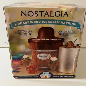 Nostalgia Cubo de Madera Eléctrico de 4 Cuartos de galón Helado Yogur Helado Helador NUEVO - Imagen 1 de 6