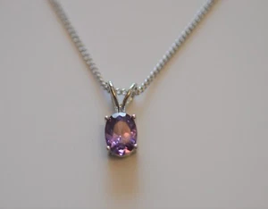 Silver-Plated Cubic Zirconia Amethyst Purple Oval Pendant Necklace Chain 18" - Picture 1 of 1