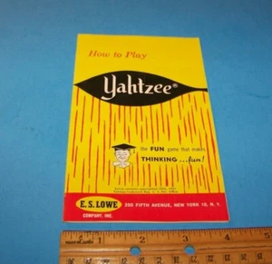 Yahtzee (Instruction Booklet Only) Vintage 1961 E.S. Lowe Company - Picture 1 of 5