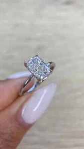 2.10 Carats Lab Grown Elongated Cushion Cut / Solitaire Hidden Halo Diamond - Picture 1 of 3
