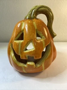 7.5” HALLOWEEN JACK O LANTERN PUMPKIN T-LIGHT HOLDER Candle Holder Gourd - Picture 1 of 9
