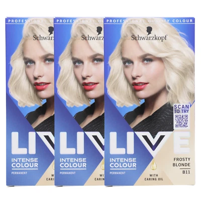 3 x Schwarzkopf Live Frosty Blonde B11 Intense Colour Permanente Haarfarbe