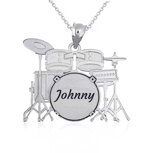 Personalized Engravable Name Music Drum Set Pendant Necklace - Picture 1 of 6