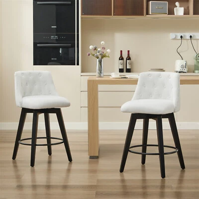Set of 2 Swivel Bar Stools Linen Bar Chair Counter Height Dining Chair - Image 1 of 4