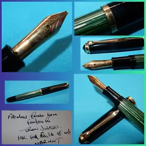 More details for pelikan 400 fountain pen green striated 14k gold obb left oblique extra broad