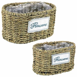Natural Straw Flower Planter Set of 2 - Garden Basket Indoor Outdoor Decoration - Picture 1 of 5