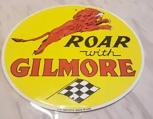 Reproduction Garage Sign Metal Decor Gas & Oil Sign Roar with Gilmore Lion - Picture 1 of 3
