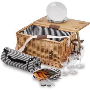 Picknickkorb Weidenkorb Weiden Picknickkoffer mit Geschirr Picknickset 25-teilig - Bild 1 von 6