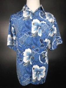 Tropical Men's Large Sideout Blue Floral Design Short Sleeve Button Shirt - Picture 1 of 5