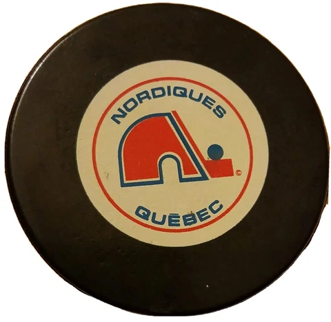 1980s NORDIQUES QUEBEC INGLASCO VINTAGE CANADA NHL HOCKEY OFFICIAL GAME PUCK Cover