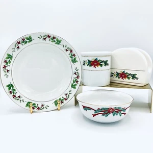 Vint. Gibson, TIENSHAN, Royal Norfolk Holiday Christmas Plate Napkin-Holder Set - Picture 1 of 4