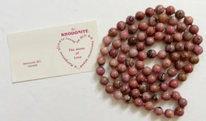 Rhodonite Pink Bead Necklace ~ Hand-Knotted Strand w/card ~ Hill 60 Vancouver BC - Picture 1 of 2