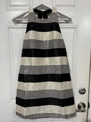 Mini Vestido Lentejuelas Negro Blanco Rayas Fiesta Vacaciones Brillo Talla 6 Festivo Foto 1 de 4