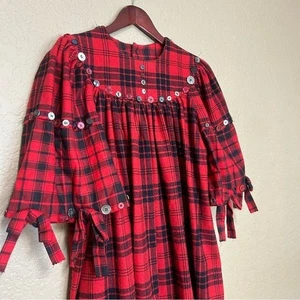 Handmade Tartan Plaid Red Wool Dress Medium Unikat OOAK - Bild 1 von 5