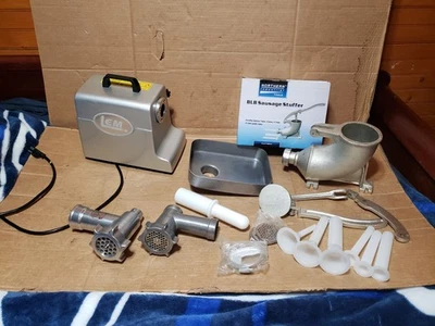 LEM 1158 Mighty Bite #8 500W Brushed Nickel Meat Grinder W/ Stuffer EXTRAS  EUC - Image 1 of 4