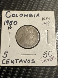 1950-B Republic of Colombia 5 Centavos Copper-Nickel Coin - RARE - Bin 3 - Picture 1 of 6