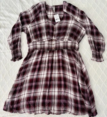 American Rag Cie Womens 1X Long Sleeved Soft Rayon Plaid Dress Purple Plaid NWT - Image 1 of 4