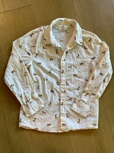 H&M Boys Holiday Reindeer Print Long Sleeve Button Down Shirt Size 6 - Picture 1 of 3