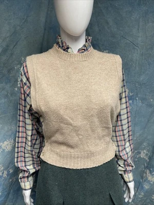 Chaleco Suéter Vintage Años 70 Beige Para Mujer Botón Lateral Pequeño Acrílico Foto 1 de 4