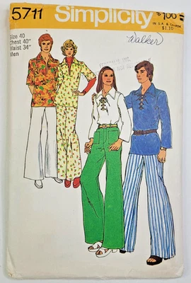 VTG 70s Simplicity Sew Pattern 5711 MENS Pullover Shirt & Pants Chest 40 CUT - Image 1 of 3