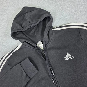 Adidas Full Zip Hooded Sweatshirt Men's XL Black 3 Stripe Logo Athletic Wear - Picture 1 of 10