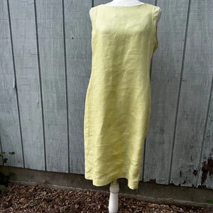 Talbots Petites 14P Yellow Irish Linen Sleeveless Midi Dress Classic Career - Picture 1 of 9