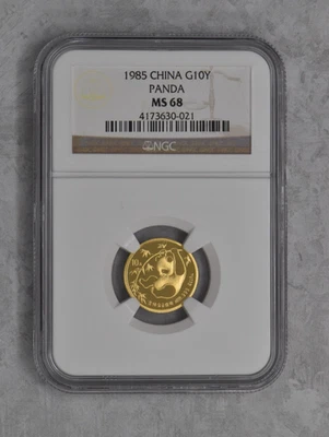 Moeda 1985 Gold Panda 1/10 0z classificação NGC MS 68 - Imagem 1 de 2