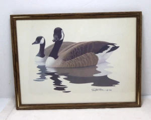 Canadian Goose Print Richard Sloan 12 x 9" Male Female Pair 1980 Framed Vintage - Picture 1 of 4
