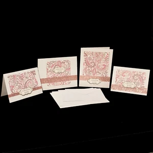 4 Pink Paisley Embellished Handmade Thank You Cards - Picture 1 of 2
