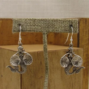 Sterling Silver Mermaid Dangle Wire Earrings + - Imagen 1 de 4