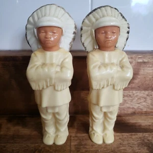 2 Vintage 1950er Jahre Indianerhäuptling Man Krieger Zelluloidpuppe 6 Zoll - Bild 1 von 24