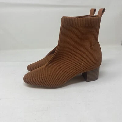 Joie Ankle Boots Women 7.5 Ribbed Knit Stretchy Neely Block Heel Sock Rust - Image 1 of 4
