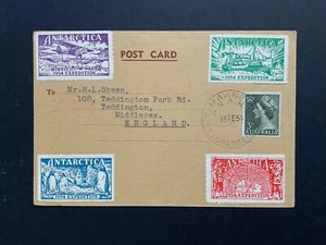 Postal History Australia 1954 Antarctic Expedition p/card & labels. - Picture 1 of 2