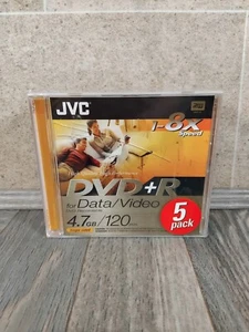 JVC DVD+R Data/video1-8x speed 4.7GB 120 min DVD Recordable Pack Of 5 Brand New - Picture 1 of 8
