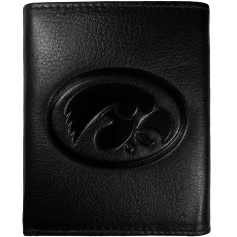 Iowa Hawkeyes Tri-Fold Leather Wallet Embossed Black NCAA College Sports Team Cover