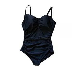 NWT Lands End Ruched One Piece Swimsuit Size XL 18 Adjustable Bathing Suit Black - Picture 1 of 6