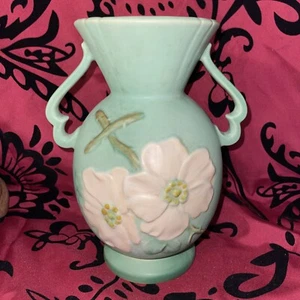Antique 1930’s Weller Pottery Double-Handled Wild Rose Vase - 9 1/2 inches Tall - Picture 1 of 12