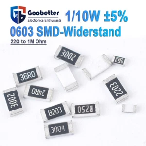 0603 SMD/SMT Widerstände Bauform ±5% 22Ω Bis 1MΩ Werte Wählbar Resistors - Picture 1 of 13